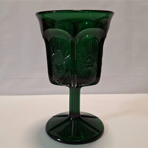 L.G. Wright Panelled Thistle Emerald Goblet Pressed Glass Green Wine Vintage